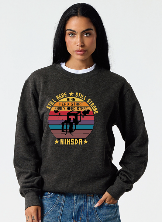 NIHSDA "Still Here, Still Strong" Design Crewneck Sweatshirt (black heather)