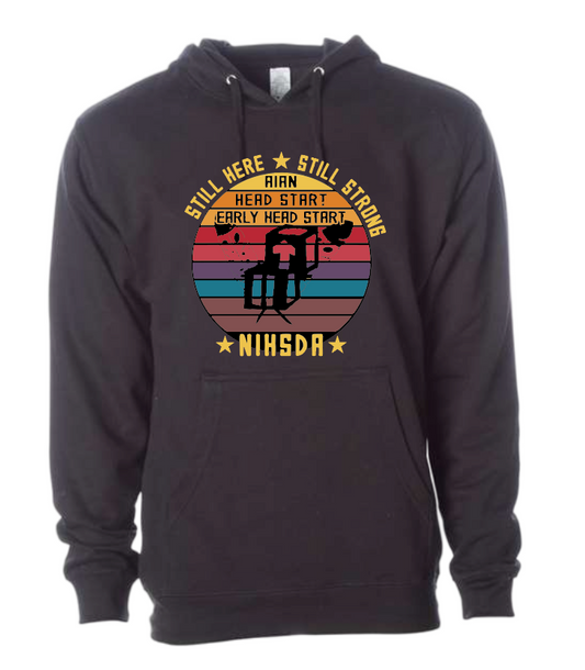NIHSDA "Still Here, Still Strong" Design Hooded Sweatshirt (charcoal heather)