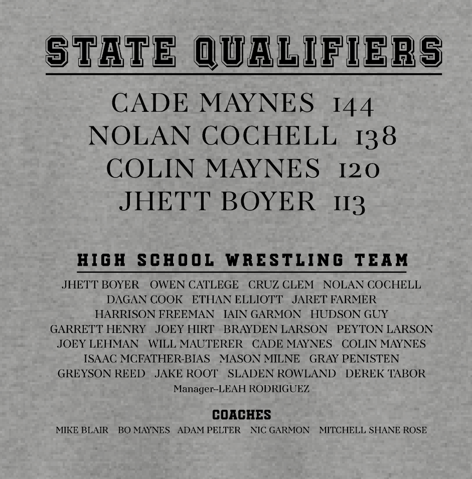 CCS Wrestling "State" Design Hooded Sweatshirt
