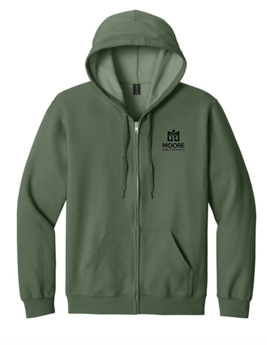 Moore Public Schools "Logo" Softstyle Full Zip Hooded Sweatshirt (military)
