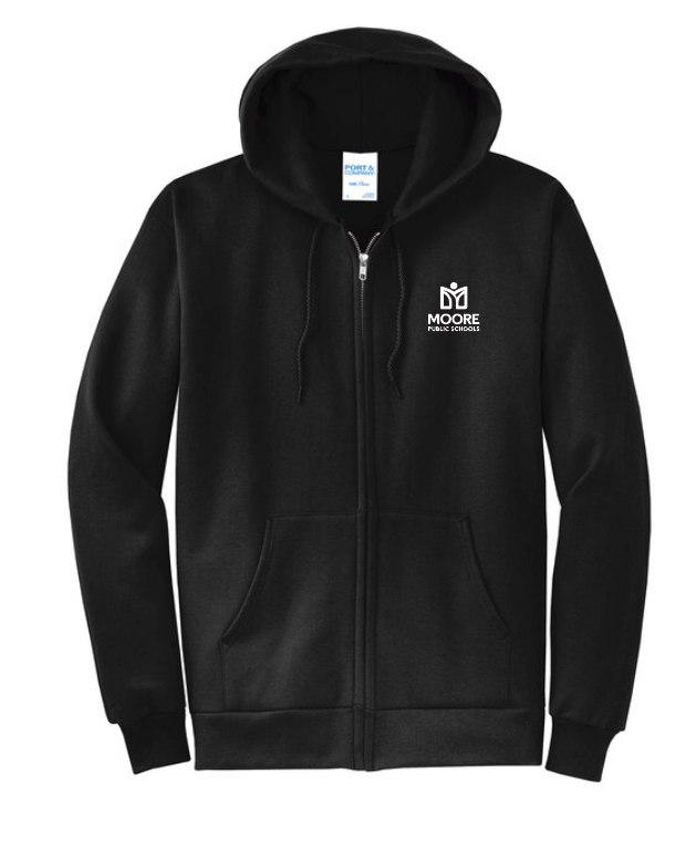 Moore Public Schools "Logo" Port & Co Unisex Full Zip Sweatshirt (black)
