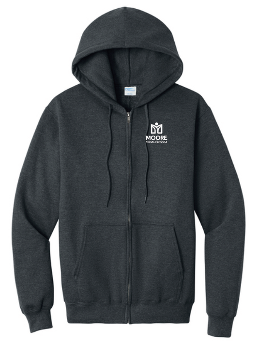 Moore Public Schools "Logo" Port & Co Unisex Full Zip Sweatshirt (charcoal)
