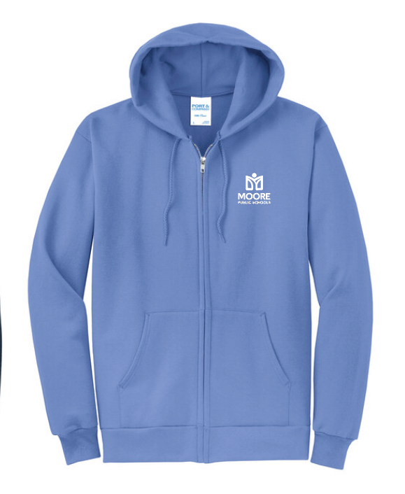 Moore Public Schools "Logo" Port & Co Unisex Full Zip Sweatshirt (caro blue)