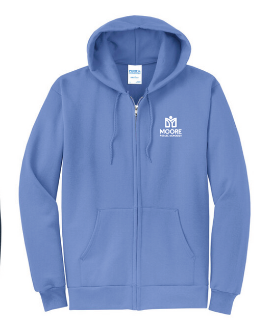 Moore Public Schools "Logo" Port & Co Unisex Full Zip Sweatshirt (caro blue)