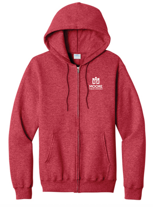 Moore Public Schools "Logo" Port & Co Unisex Full Zip Sweatshirt (htr red)