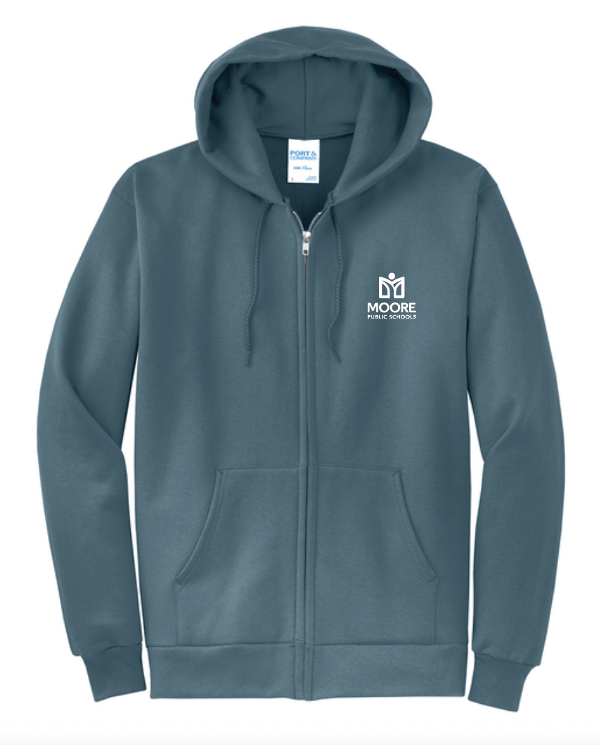 Moore Public Schools "Logo" Port & Co Unisex Full Zip Sweatshirt (steel blue)