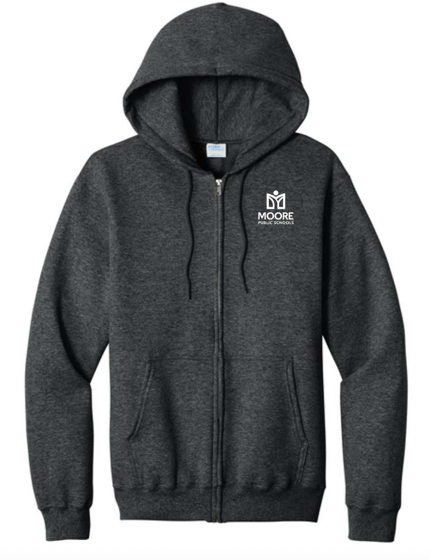 Moore Public Schools "Logo" Port & Co Unisex Full Zip Sweatshirt (drk htr grey)