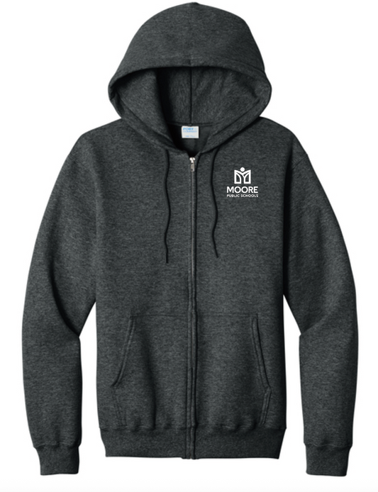Moore Public Schools "Logo" Port & Co Unisex Full Zip Sweatshirt (drk htr grey)