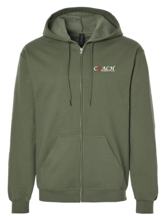 COACH Softstyle Full Zip Hooded Sweatshirt (adult)(htr mil green)