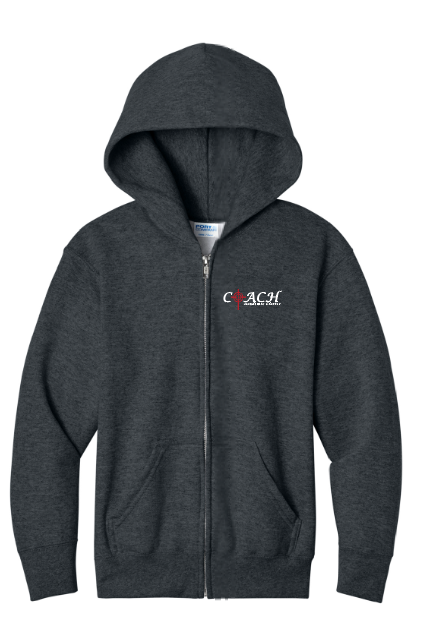 COACH Port & Co Full Zip Hooded Sweatshirt (youth)(drk htr)
