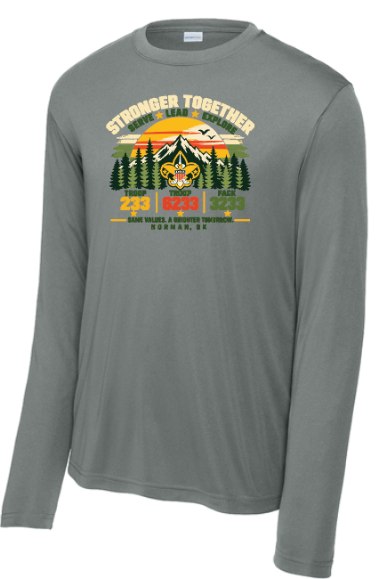 Troop 6233 & 233 & Pack 3233 "Brighter Tomorrows" Design L/S Dri-Fit T-shirt (grey)(youth/adult)